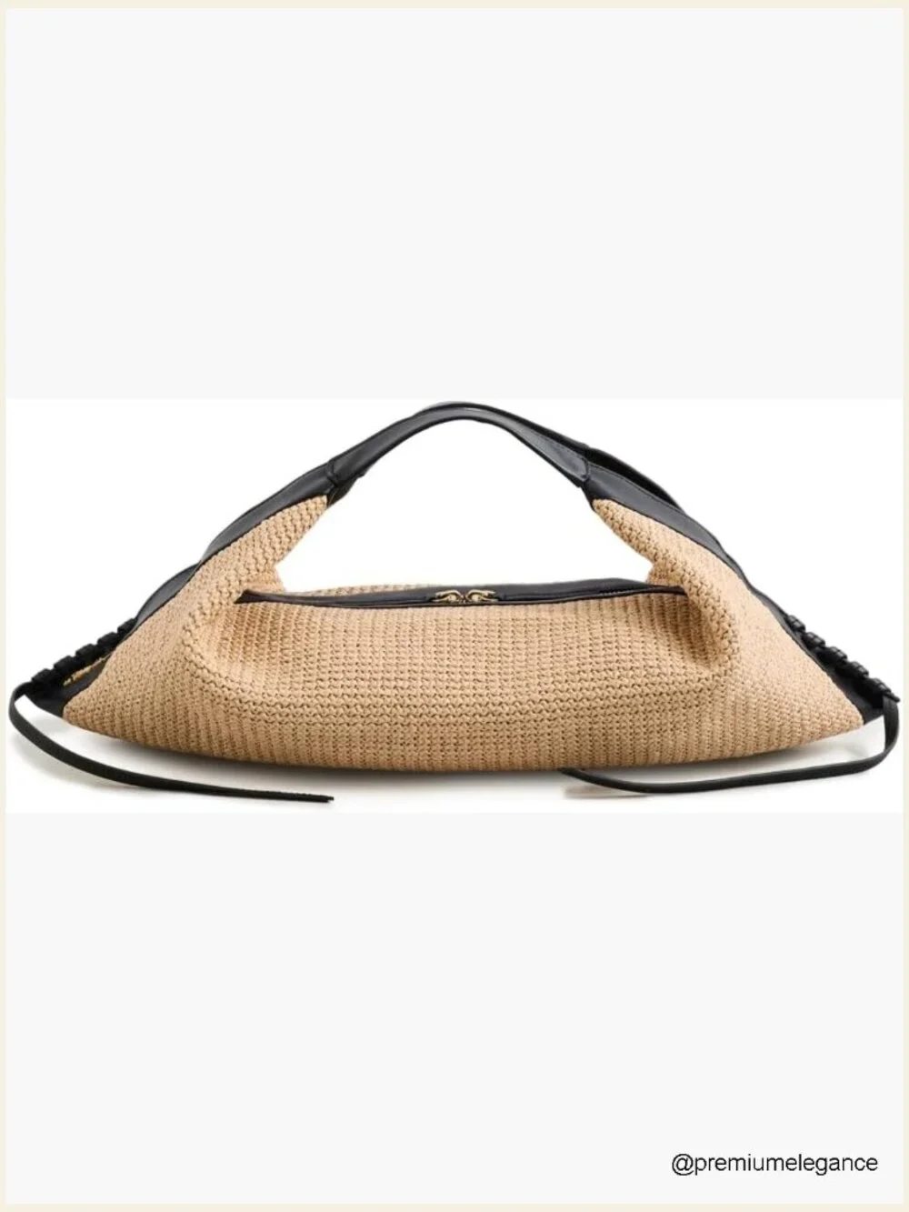 Raffia Crossbody Bag with Crystal Accents Leather Trim Adjustable Strap